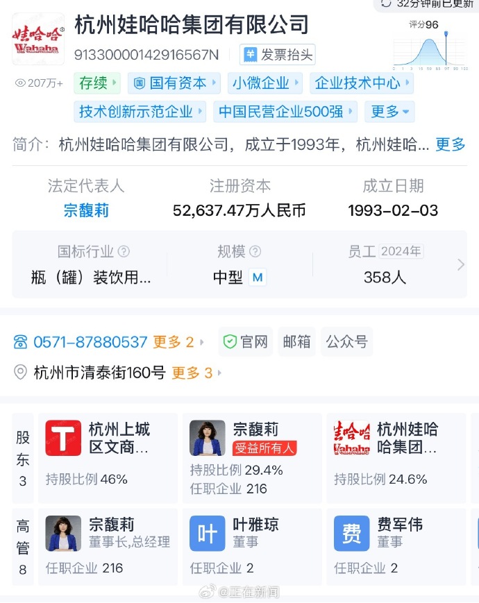 娃哈哈宗庆后遗产纠纷升级，杭州成立专班介入处理