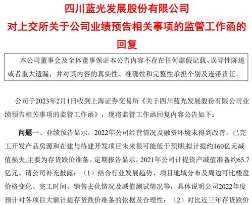 2022年拟计提减值损失160亿元 蓝光发展回复上交所监管函